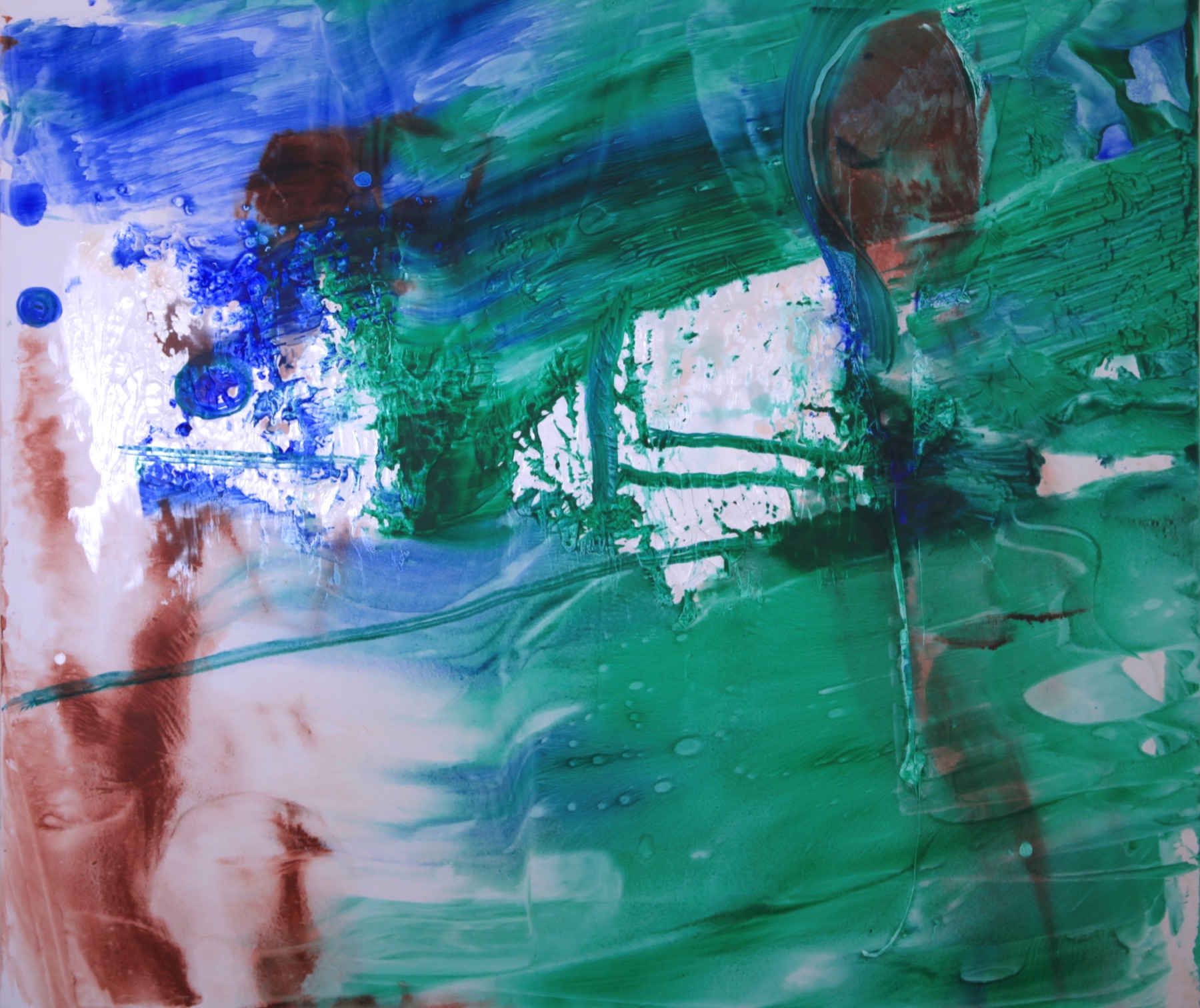 Blue and green pigmented abstract painting