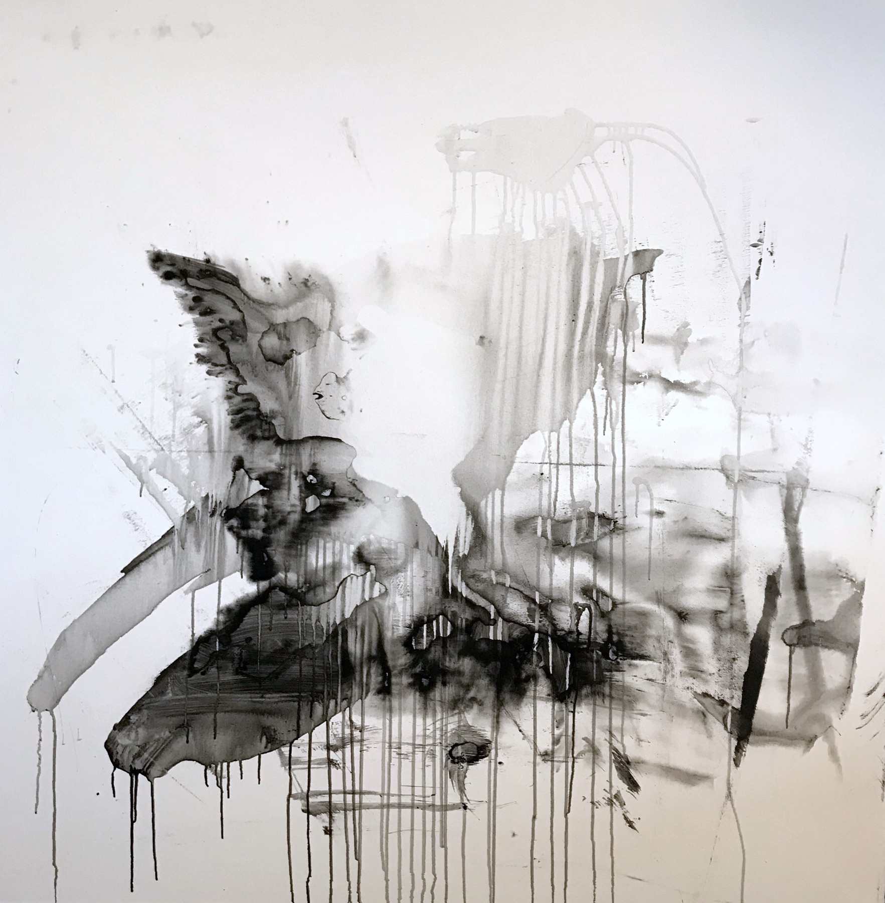 Monochrome black ink abstract with drips