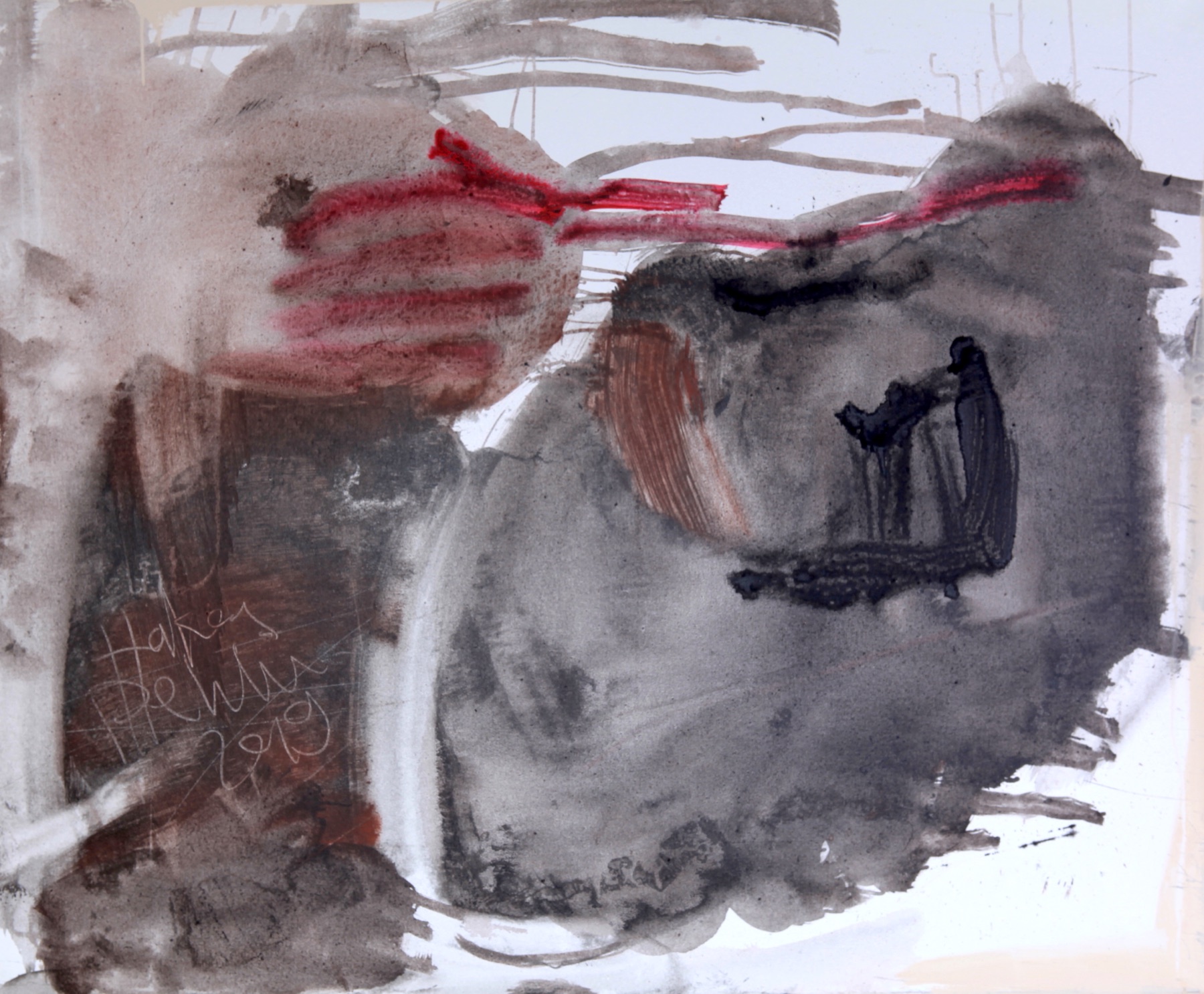 Red, black and grey abstract painting