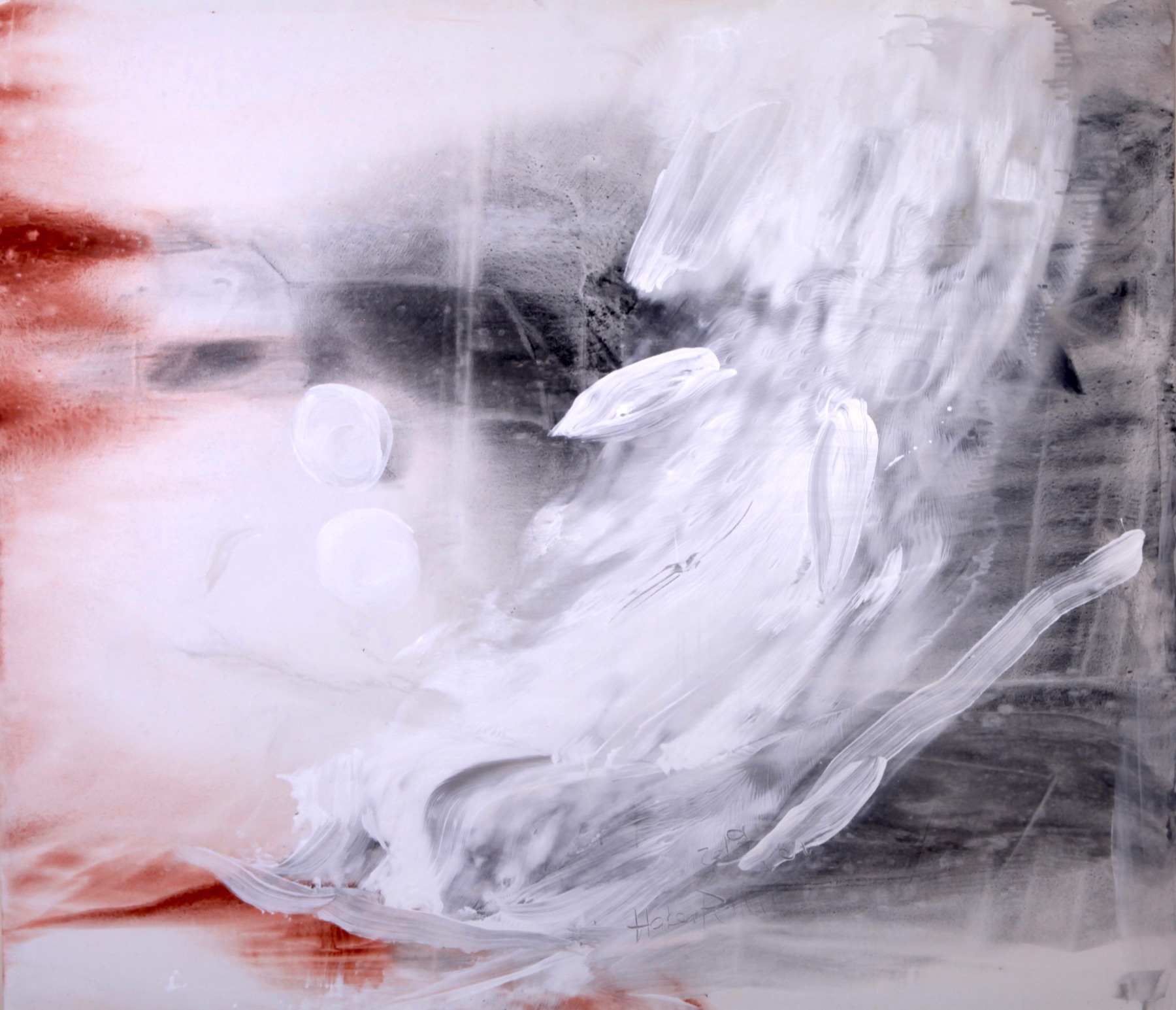 White, red and grey gestural abstract