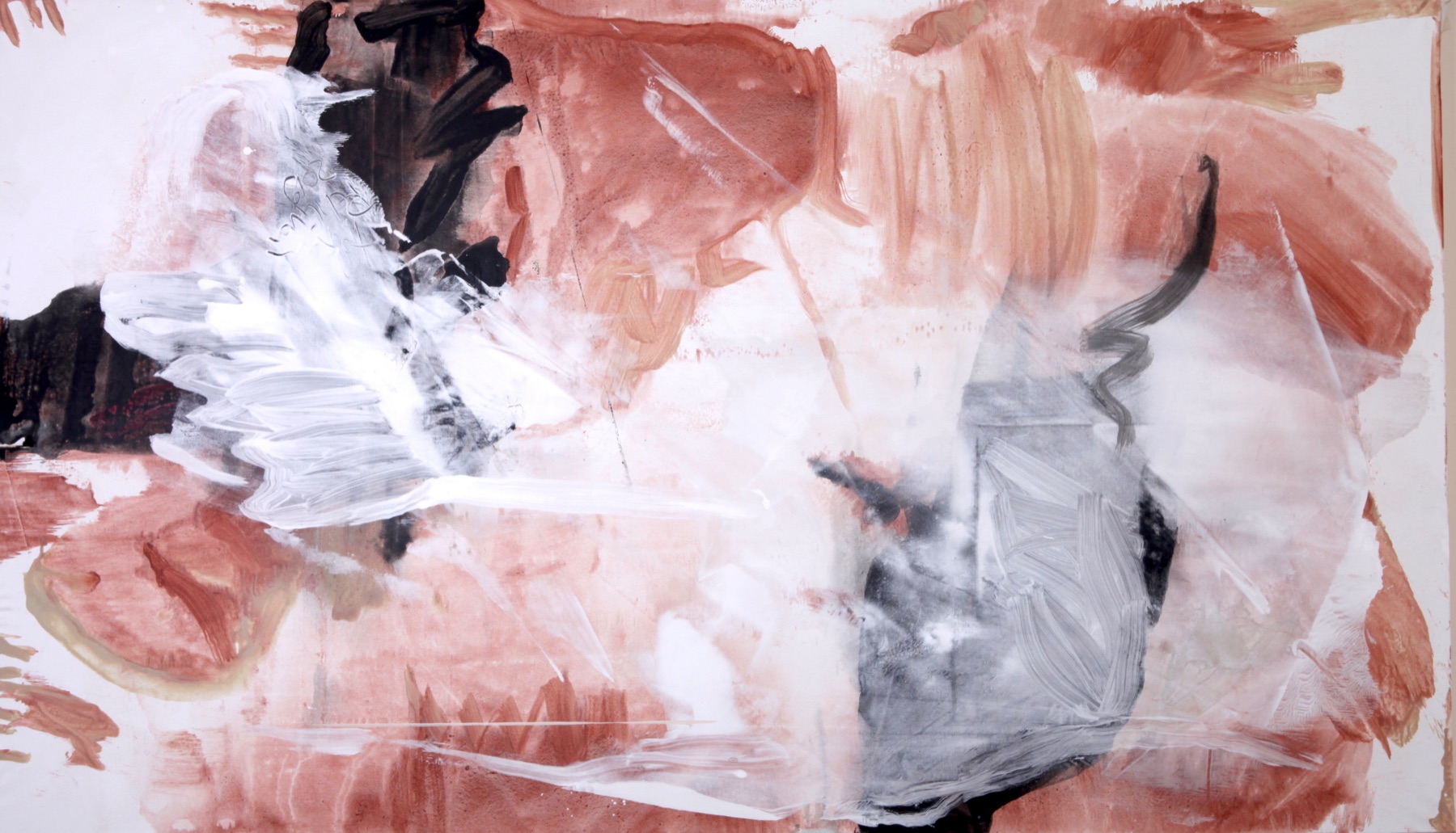 Pink, white and black bird-like abstract